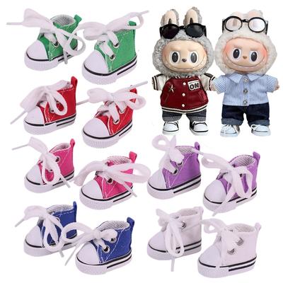 ShoesNew Only 4Cm Labubu Doll Canvas Shoes 1517Cm High Top Sports Shoes Labubu Doll Lace Up Canvas Shoes Doll Accessories Toy