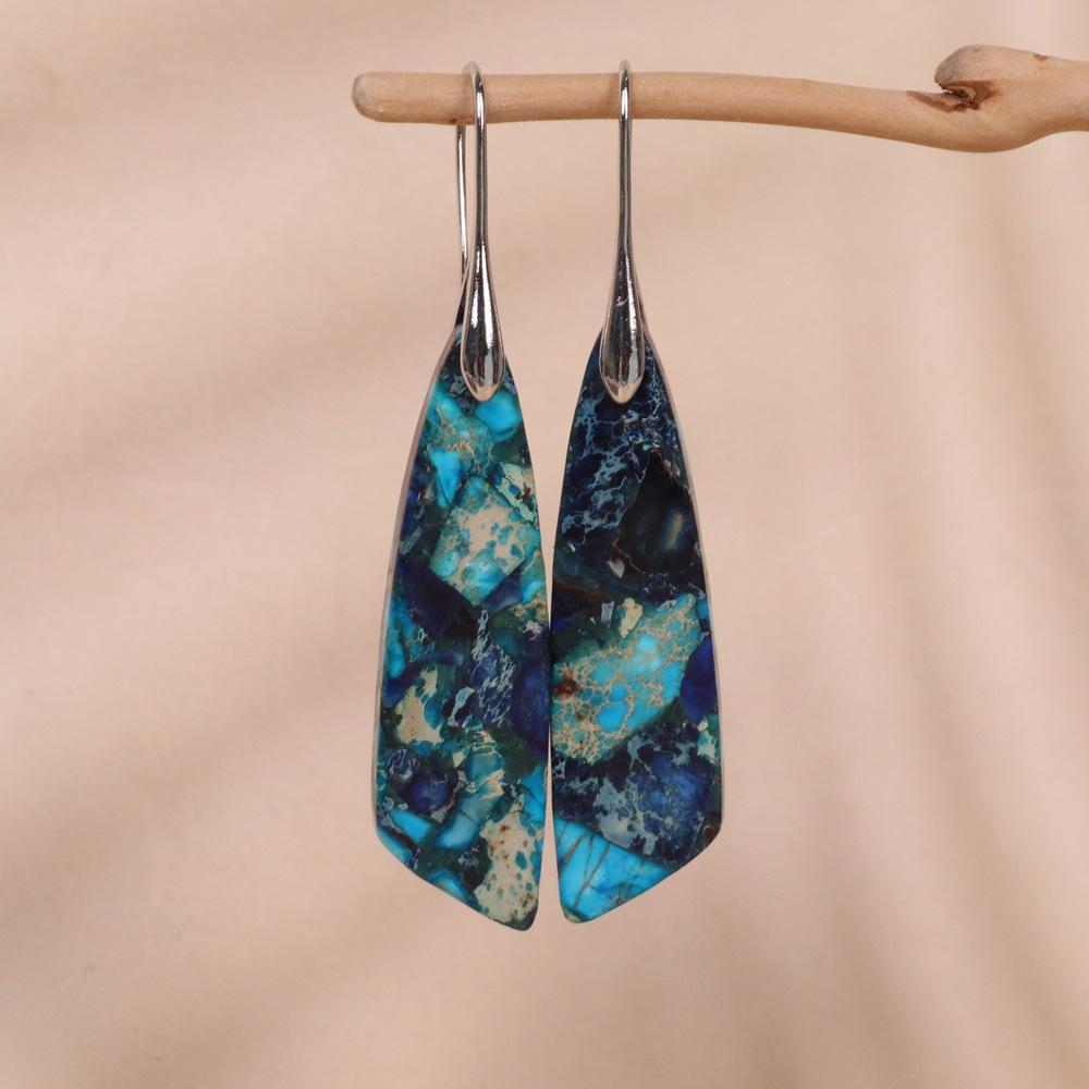 

Красочные серьги-слезы из натурального императорского яшмы с морскими отложениями, драгоценные камни