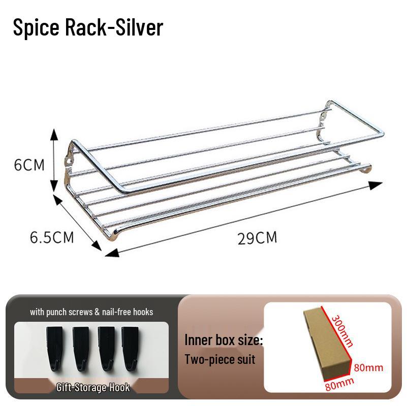 Raft de condimente din oțel inoxidabil fără găurire - Depozitare bucătărie pentru sticle de condimente