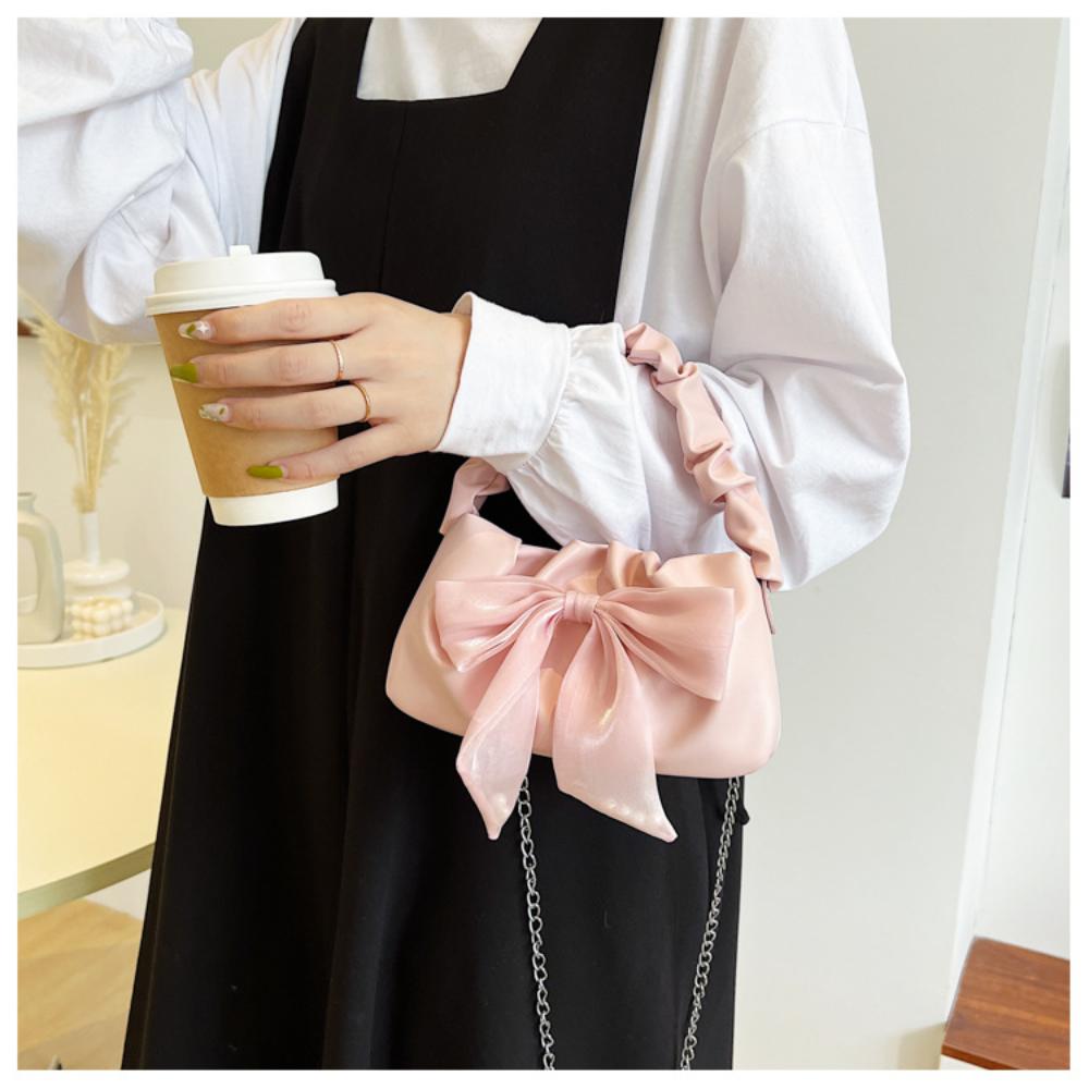 Fashion Tote bag Retro Handbags for Women Girl's Sweet Bow Single Shoulder Bag Chain Crossbody Bag Fold Purses and