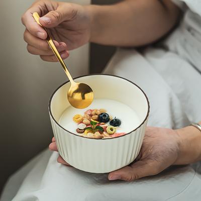 Embossed Vertical Rice Bowl Three-Dimensional Ceramic Rice Bowl Household Simple Small Bowl High Value Tableware Porridge Bowl Dessert Bowl