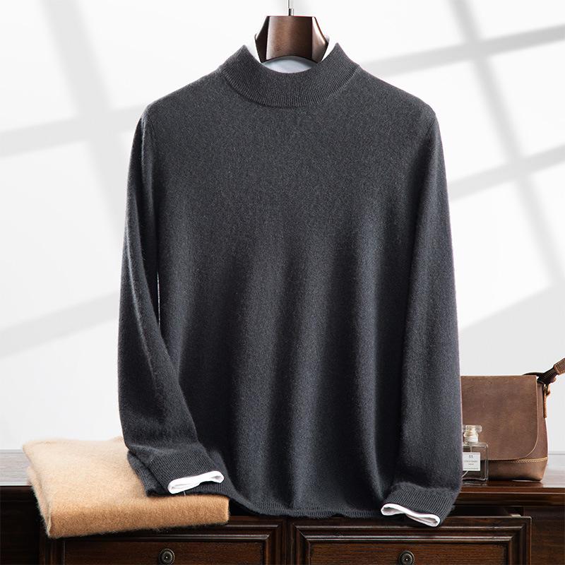 Men's Cashmere Half-High Neck Business Casual Sweater - Long Sleeve Autumn/Winter Knitwear