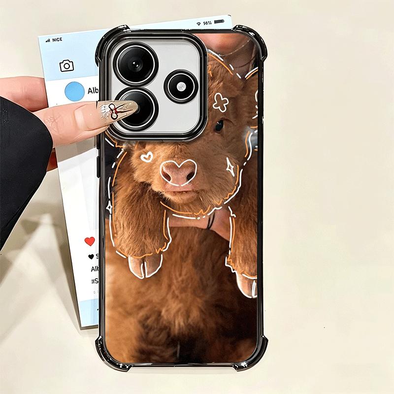 Cute Highland Cow Plating Phone Case For Xiaomi Poco X5 X6 X7 X8 Pro Max F8 Ultra F7 M8 M7 M5S Redmi 15C 15 14C 13C 13 X3 12C F6