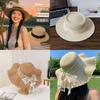 Straw Hat With French Lace Bow And Wave Edge For Beach Sun Protection