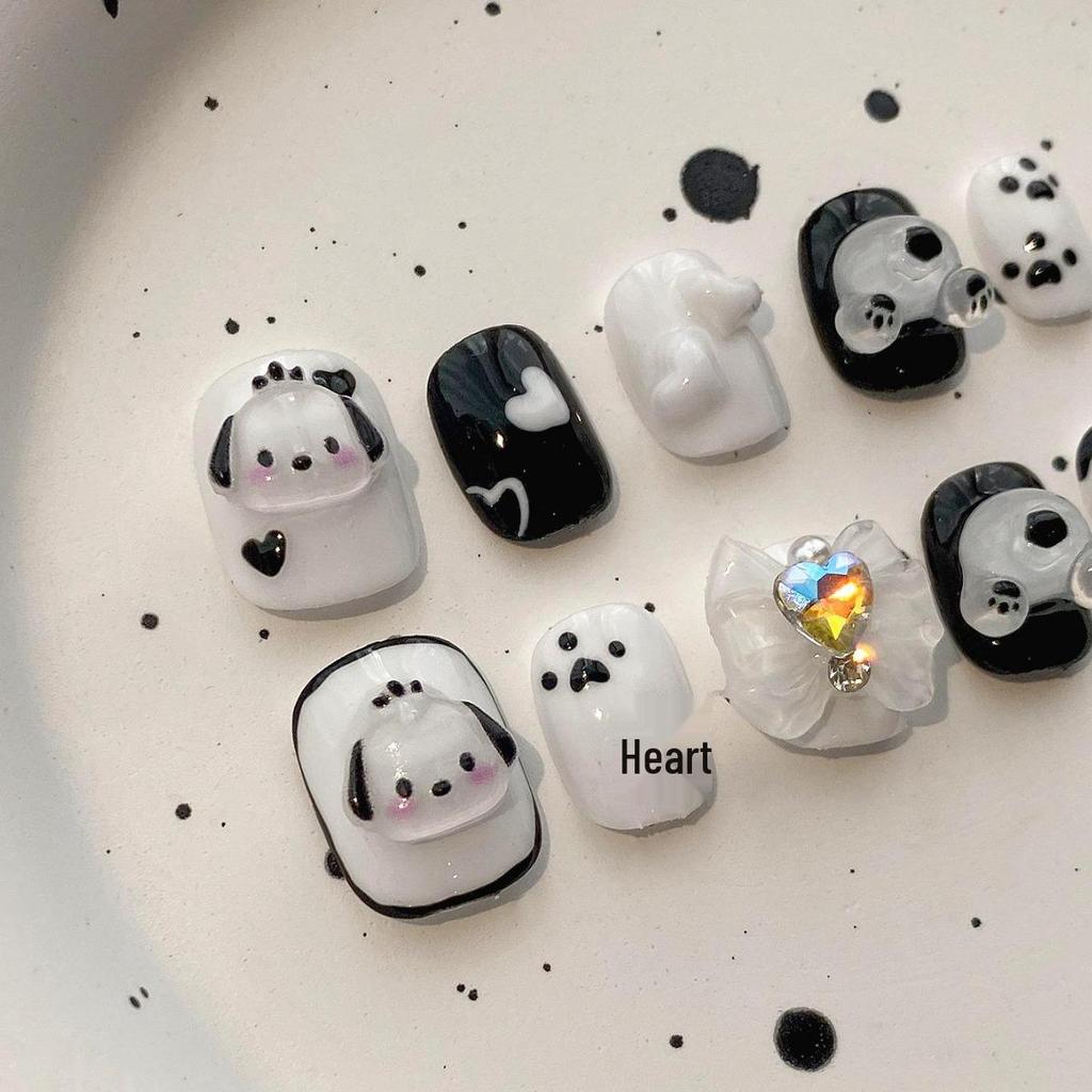 2024 Cute Cartoon Manicure Whitening Nail Patches - Handmade, Removable, Short Length