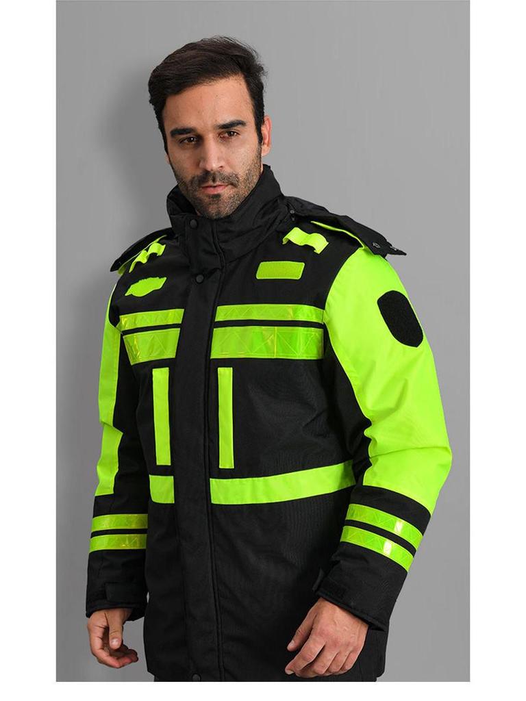 Reflective Rainproof Winter Coat with Thick Inner Liner for Traffic Duty and Cold Protection
