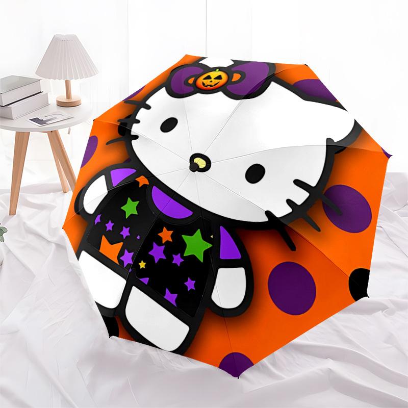 1pc Hello Kitty Halloween Automatic Folding Umbrella] Durable Iron Frame & Rod, Portable Folding, Makes a Great Holiday Gift yy251016268