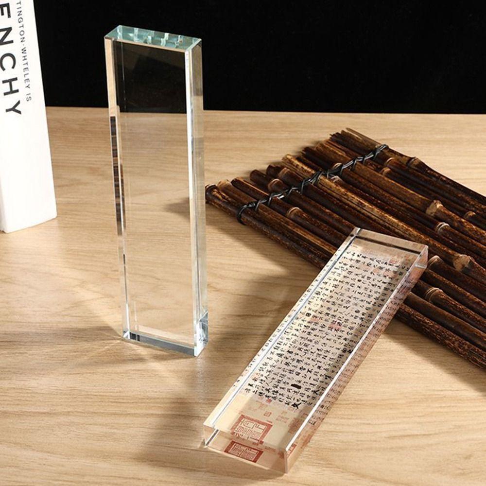 Pressing Paper Flat Clear Crystal Paperweight Rectangle Crystal Weight Ruler  Calligraphy Supply