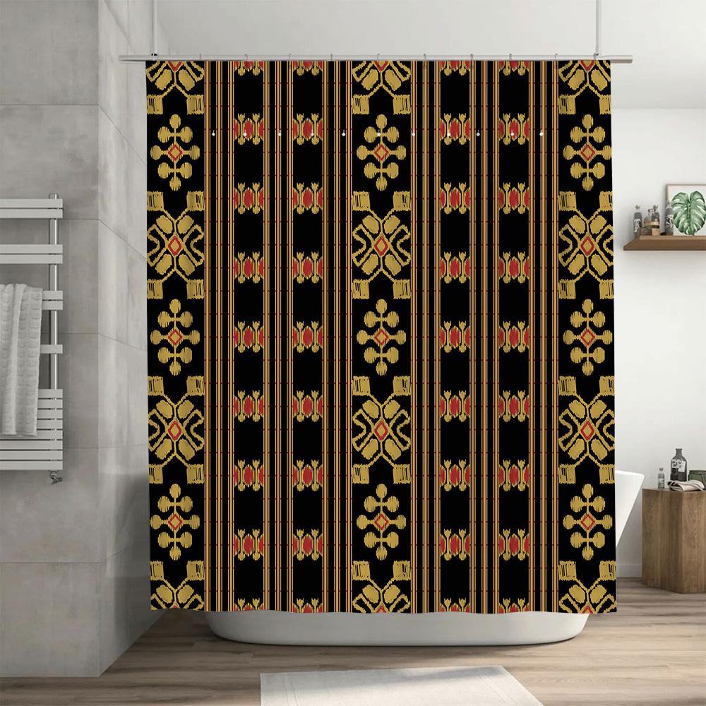 Black Gold Baroque Print Shower Curtain For Home Decor Bathroom Decor