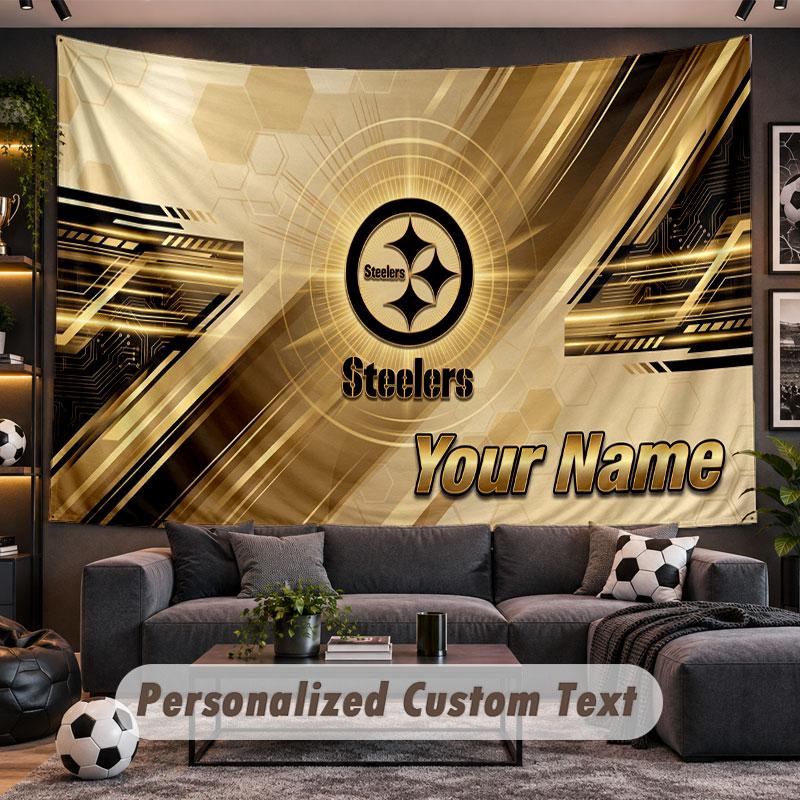 Wall Hanging Tapestry Custom NamePittsburgh Steelers Pattern Personalized Printed Fabric Wall Decor