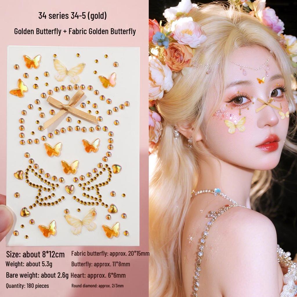 3D Butterfly & Star Face Sticker Set with Rhinestones & Pearls for Kids