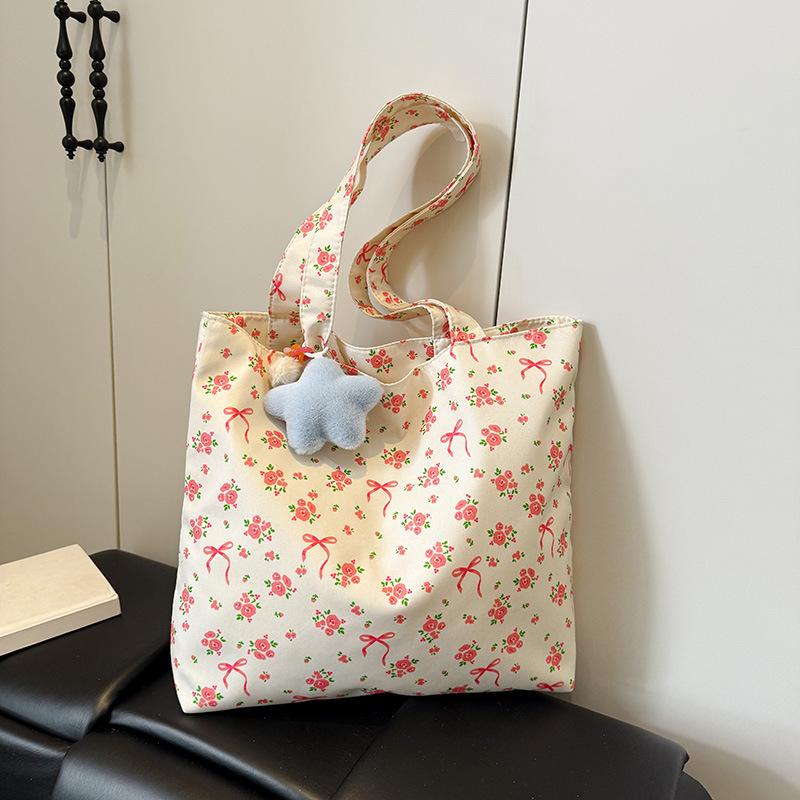 

Красивая сумка-тоут с цветочным принтом, легкая, вместительная, повседневная, свежая и милая, модная сумка на плечо/подмышку without pendant розовый