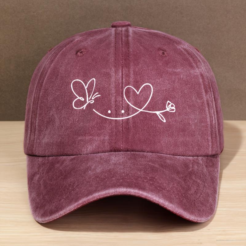 Unisex VintageInspired Soft Top Baseball Cap with Butterfly  Heart Design  Adjustable FitLightweight Polyester