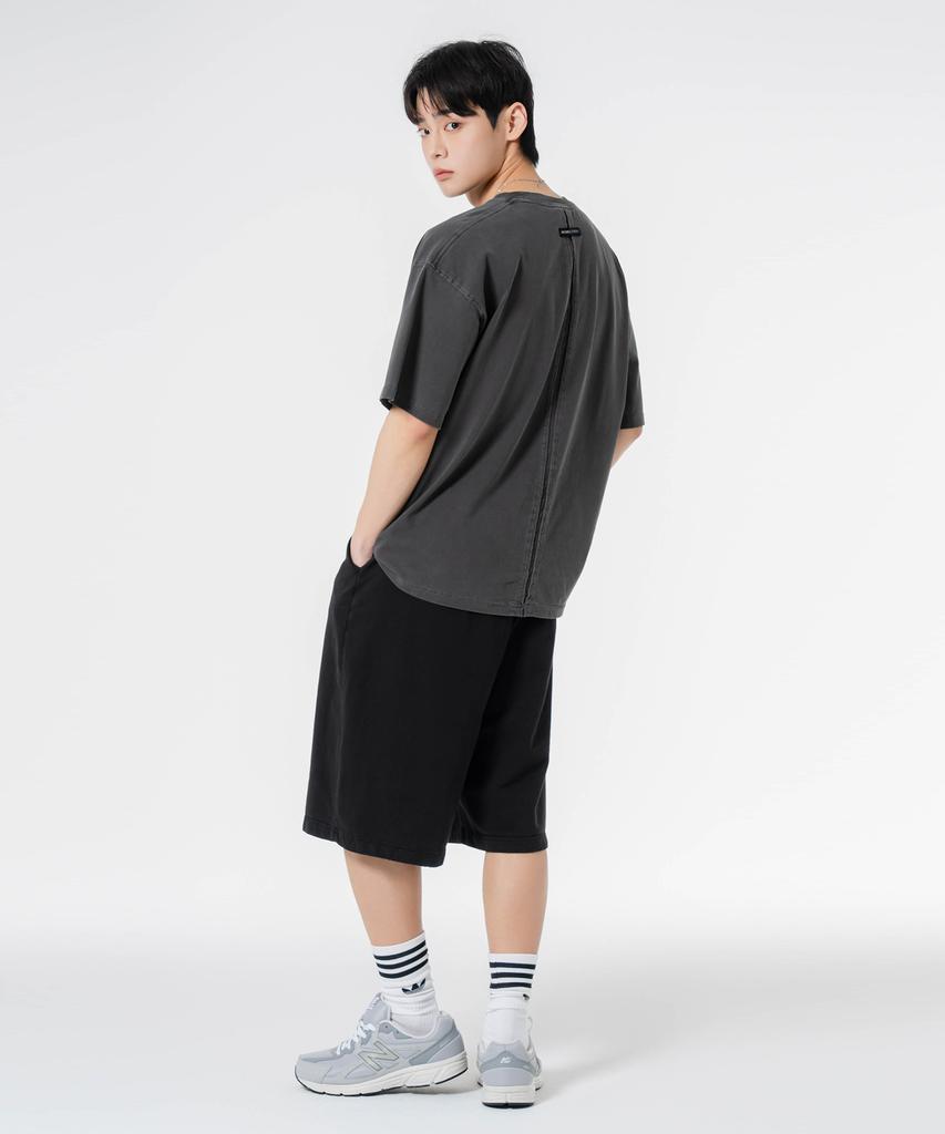 MOZMOZ Back Slit Oversized Pigment Short Sleeve T-Shirt Charcoal