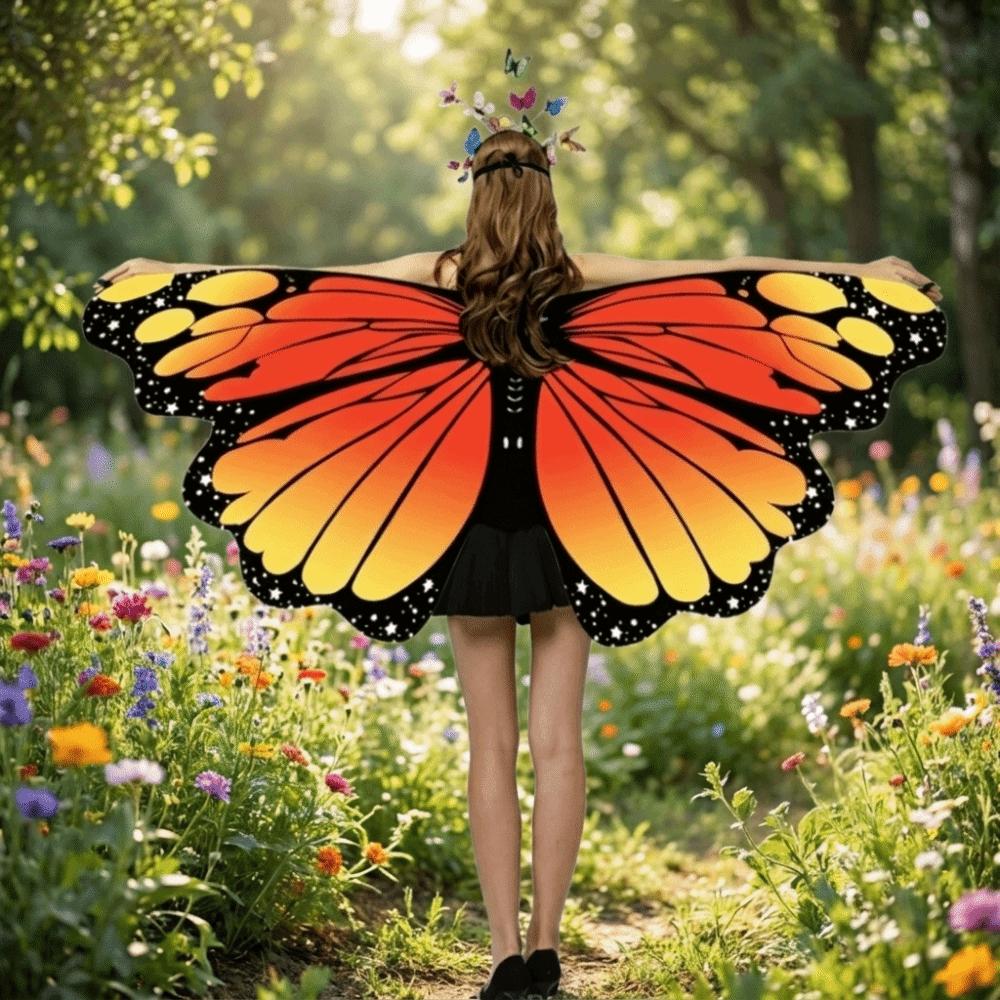 Lightweight Fairy Wing Cape Colorful Halloween Costume Additions Butterfly Wings Shawl Women