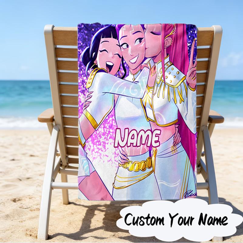 Custom Name KPop Cartoon Microfiber Beach Towel Super Soft & Absorbent for Bath, Beach, Travel Bath Time Accessory, Fan gifts