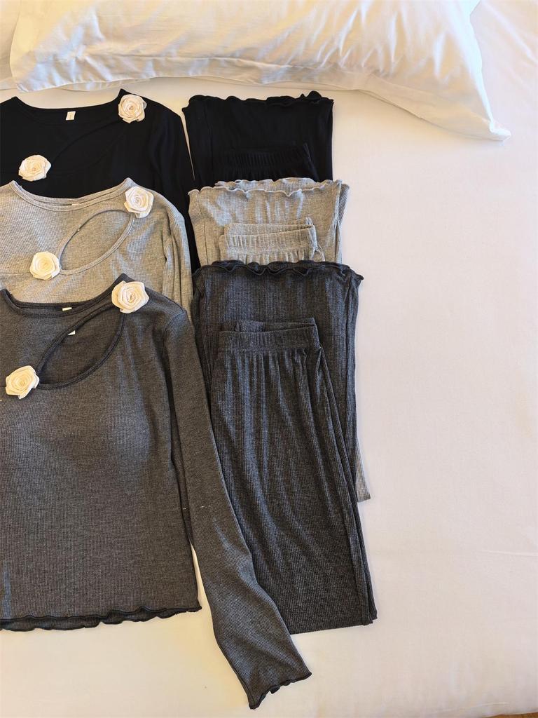 Women's Modal Pajamas: Spring-Fall Long Sleeve & Pants Set with Chest Pads - Pure Desire Style