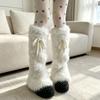 Plush Leg Warmers for Fall and Winter Layering, with Flared Lower Openings, and Bowknot Accent, Thick Faux Furs Boot Covers Long Socks for Women