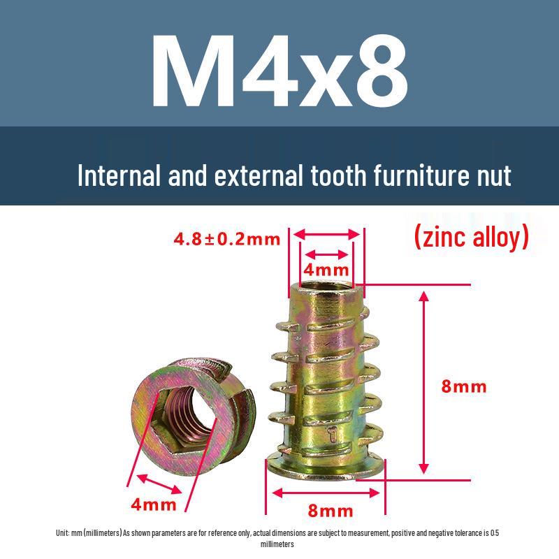 

Zinc Alloy Colored Internal/External Thread Hex Socket Furniture Nut M4M5M6 with Washer and Trapezoidal Design Hardware Accessories
