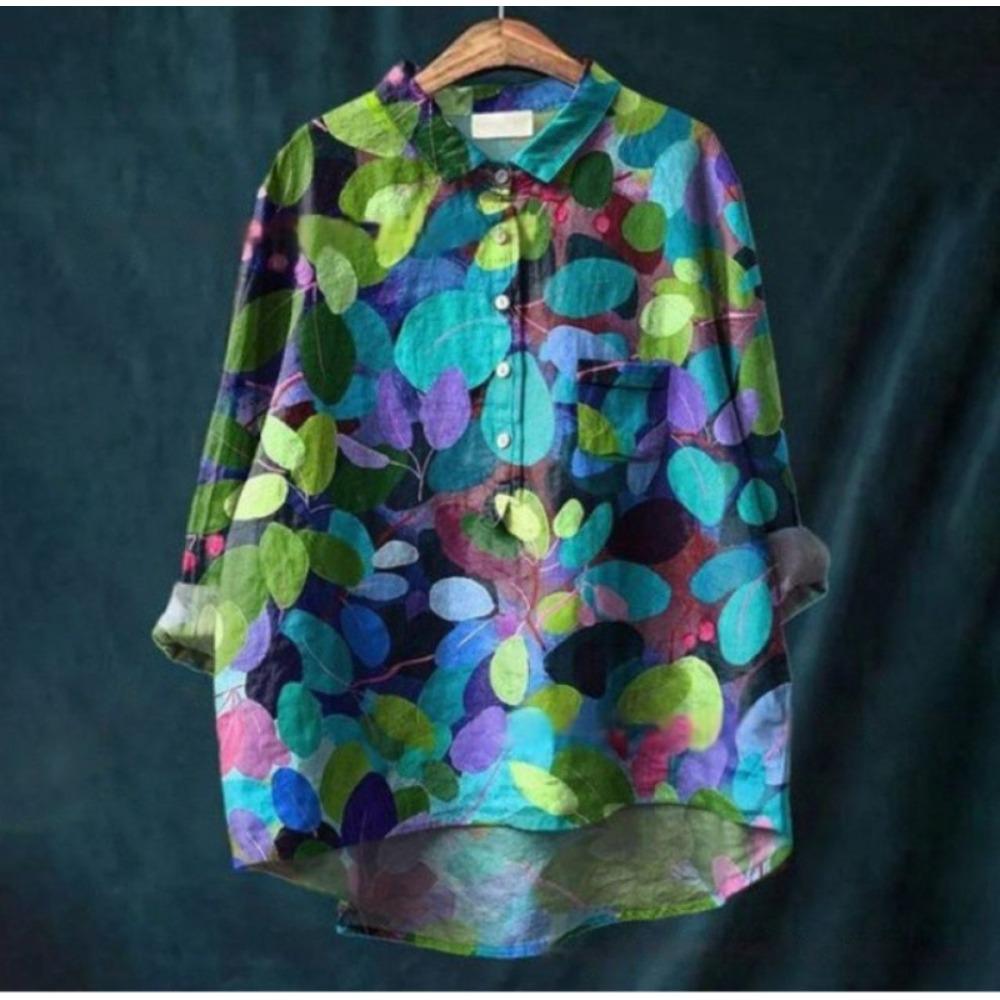 Damen Hemd mit Kragen, halber Knopfleiste, lockerem Schnitt, lässig, langen Ärmeln, aus Polyester