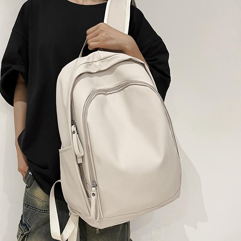 Soft Leather Schoolbag Solid Color Student Backpack Women's Large Capacity Backpack Men Computer Travel Backpack