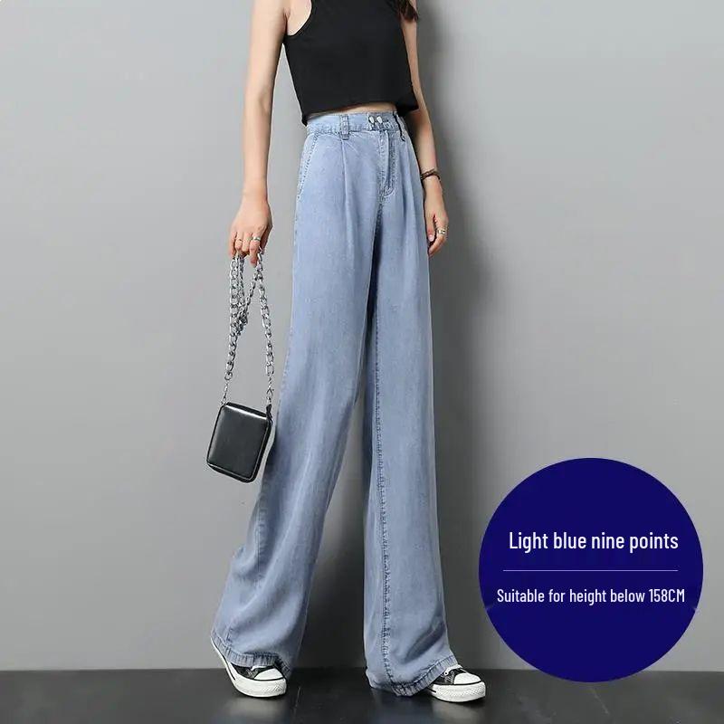 

Women s 2026 Summer Ice Silk Wide-Leg High-Waisted Loose Floor-Length Jeans Size 30 for 120-130 lbs