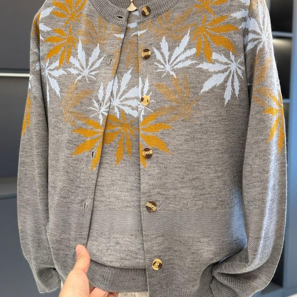 2PCS Thin Knitted Tops Women Printed Cardigan Short Sleeve Knitted T-Shirt Two-piece Round Neck Knitted Cardigan Jacket T-Shirt