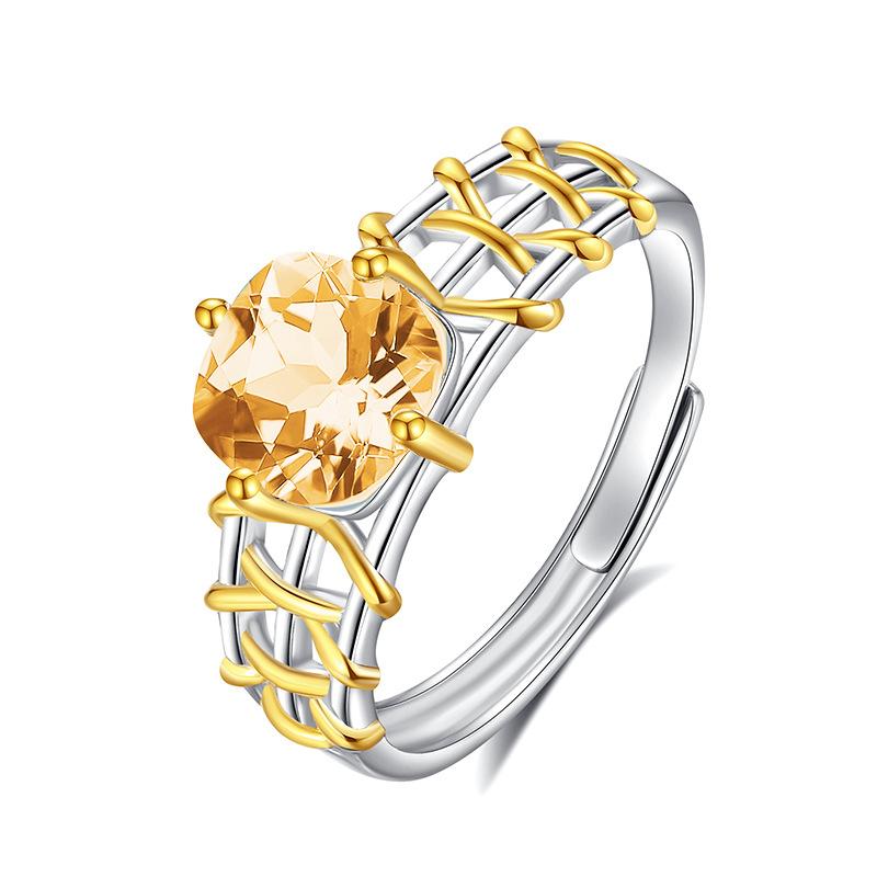 Natural Color Treasure Fashion Ring S925 Sterling Silver Adjustable Ring Women's New Niche High-end Design Jewelry Gift