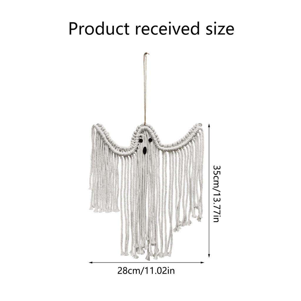 Halloween Handmade Woven White Ghost Tapestry Spooky Holiday Wall Hanging Decoration, Size S