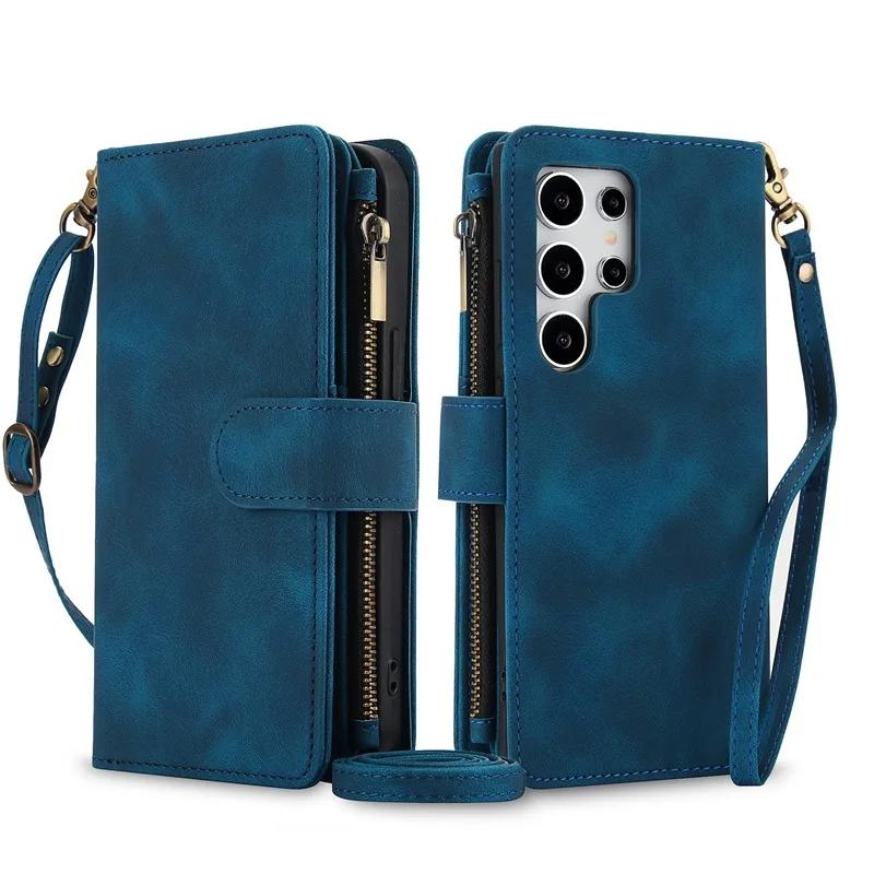 Luxury Crossbody Strap Leather Phone Case for Samsung Galaxy S26 Ultra S25 Edge S24 Plus S23 FE S22 S21 S20 Note 20 Card Wallet