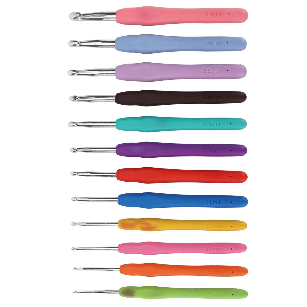 12Pcs Crochet Hooks Needles Soft Rubber Handle Different Sizes Knitting Needles Set for Beginners Experienced