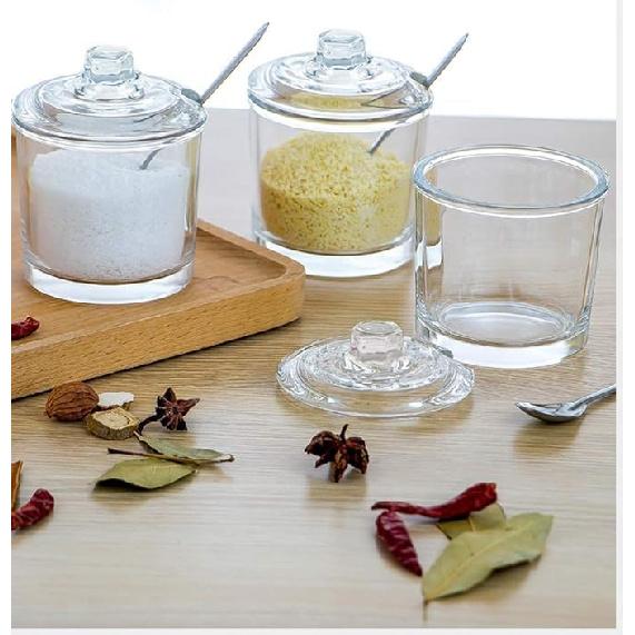 123Arts Glass Sugar Bowl Spice Jar with Lid and Stainless Steel Spoon Spoon