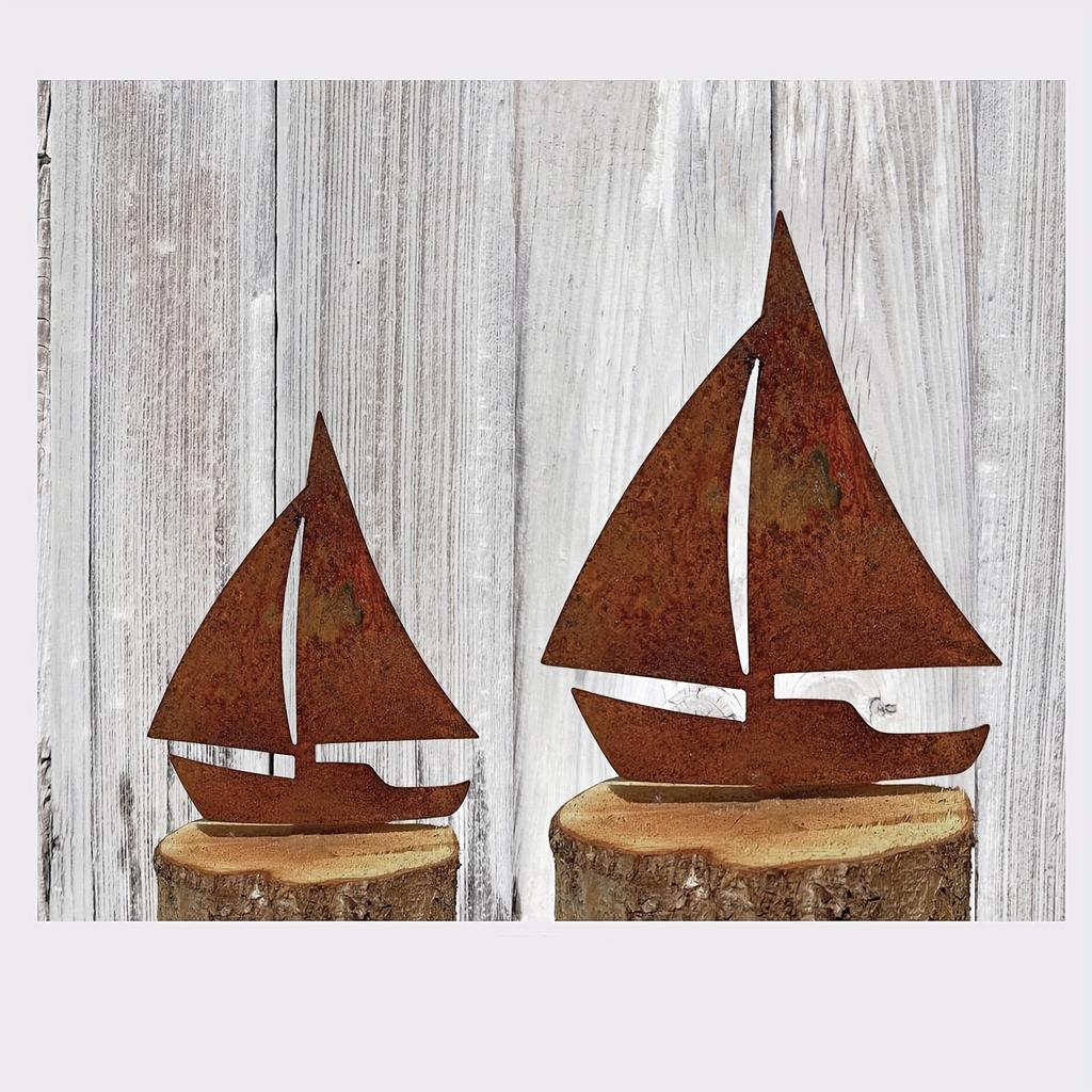 Ornamentos de Jardim de Velheiro de Metal, 2 Peças de Decorações de Jardim 3D, Navio Vintage Marrom Enferrujado, Perfeito para Decorações Externas com Tema Oceânico