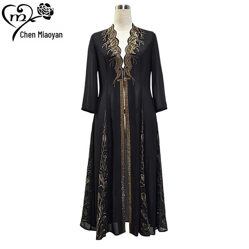 Chiffon Two-Piece Dress for Middle-Aged and Elderly Women - Stylish Mother's Spring/Summer Outfit