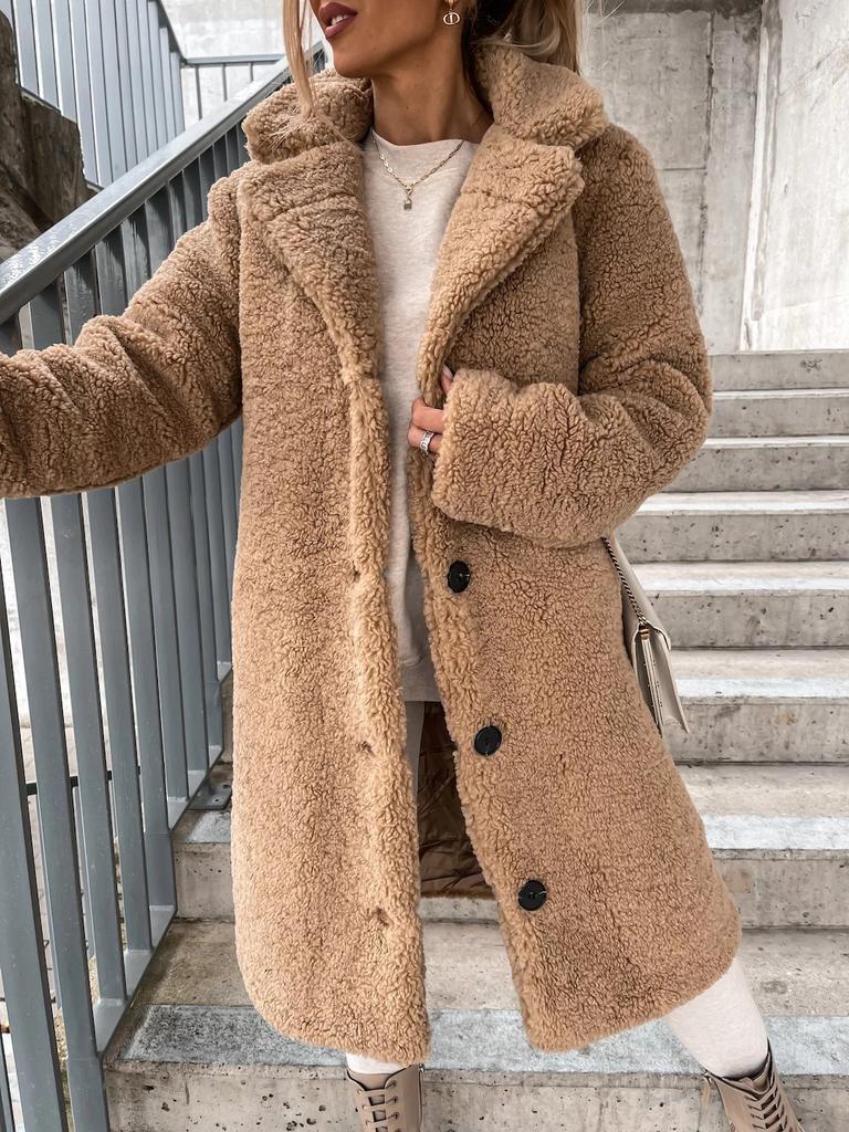 Plus Size Women Faux Fur Long Coat Warm Autumn Winter Teddy Female Casual Coat Oversized Fluffy Fleece Jackets Overcoat