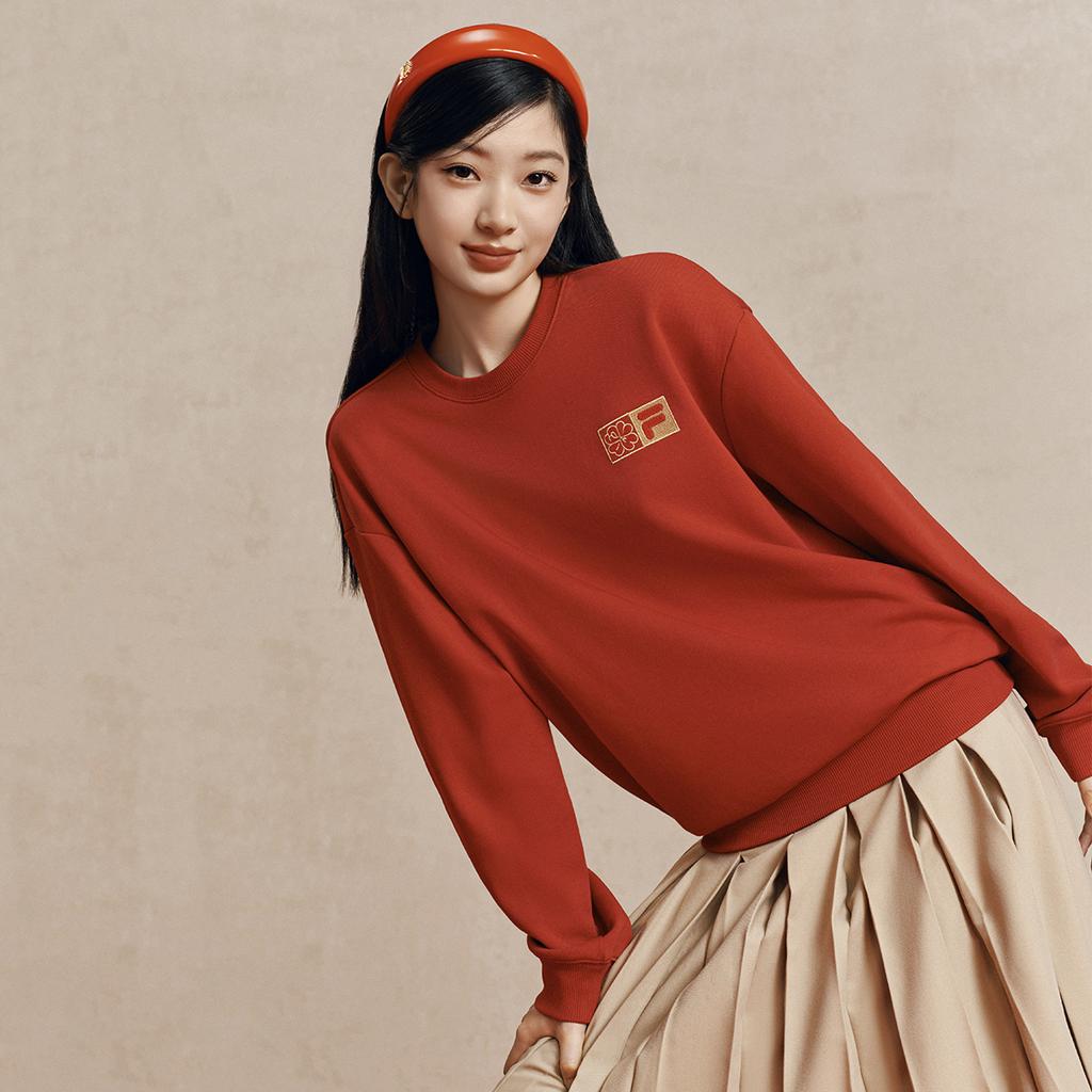 Fila Original Peony Pullover Simple Fashion Classic Retro Casual Versatile Comfortable Loose Round Neck Sweatshirt Unisex Sweatshirt Red F51U619203FRD