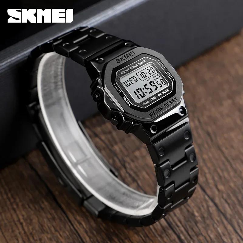 Skmei Women 30M Waterproof Multi-Function Watch Stainless Steel Strap Reloj Digital Mujer ClocK Retro Fashion Digital Watch 1433