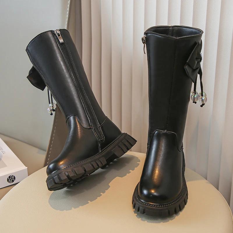 Children's Boots for Girl Spring/autumn Toddlers Princess High PU Boots Sweet Kids Causal School Long Boots Round-toe