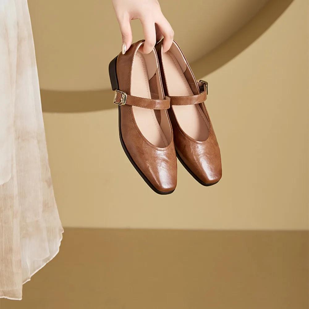 Fashion Mary Jane Women's Shoes Spring Autumn French Casual Shoe Womens Retro Single Buckle with Shallow Mouth Round Toe Low Order Shoes