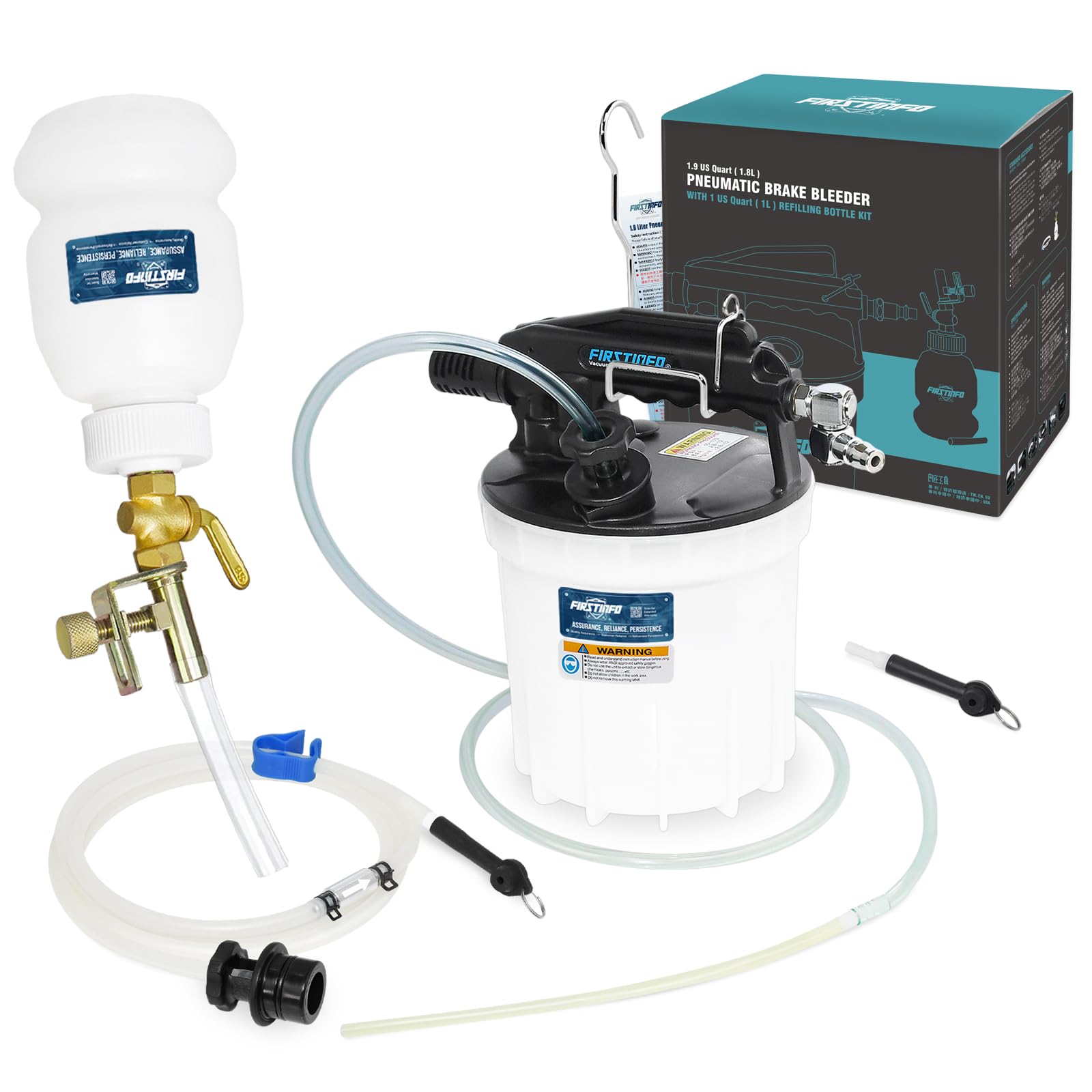 Ryosho FIRSTINFO TOOLS Air-Powered Brake Bleeder/Brake Fluid Refiller One-Man Bleeder (1.8L Set)