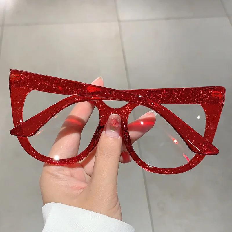 

y2k Anti Blue Light Optical Oversized Cat Eye Sequin Pink Glasses - Women Vintage Brand Designer Myopia Prescription Eyewear Frame
