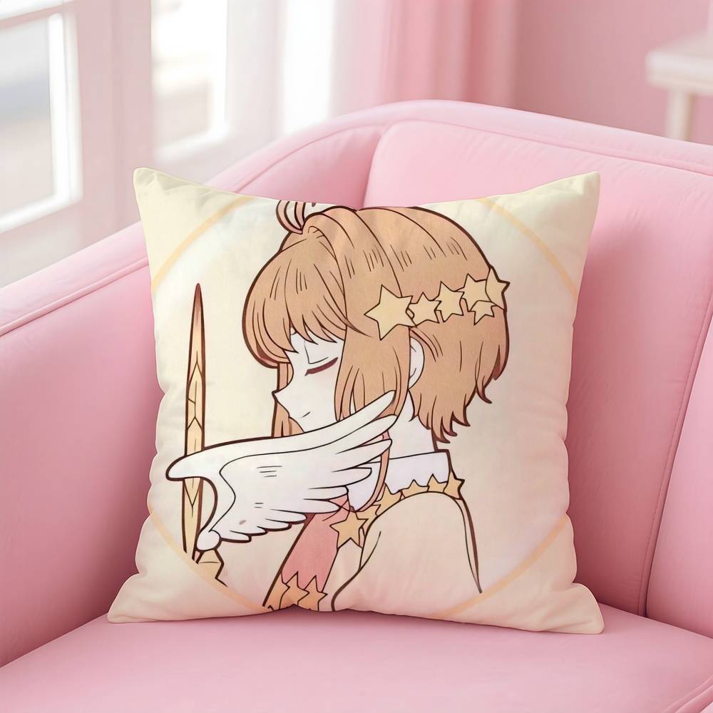 C-Cute Sakura Kinomoto Pillow Case Anti-Dustmite Pillowcase Invisible Zipper Silky Short Plush Sofa Cushion Cover