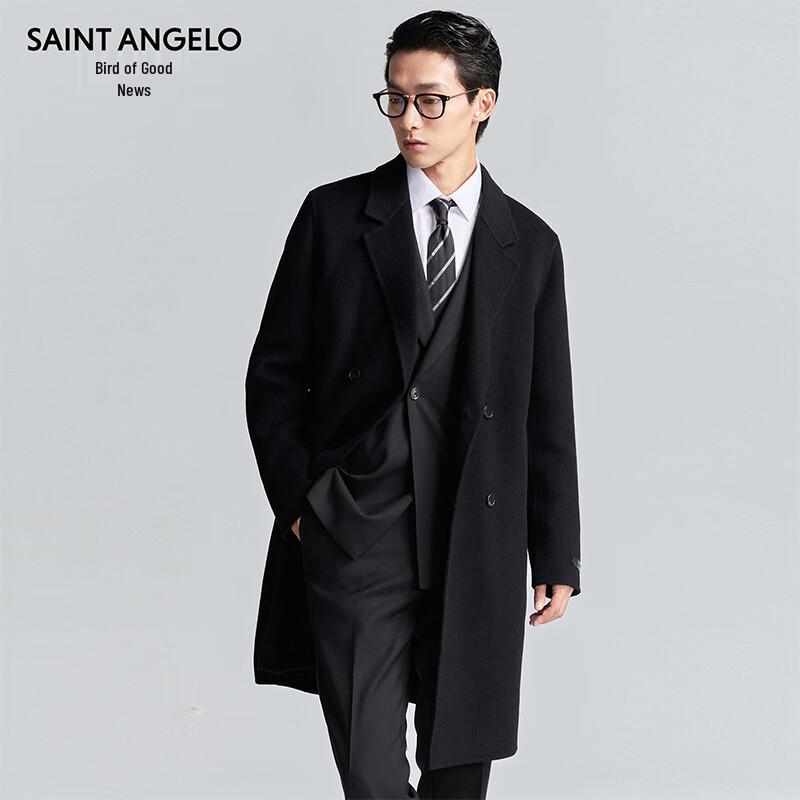 Baoxiniao Men's Pure Wool Double-breasted Long Double-faced Coat