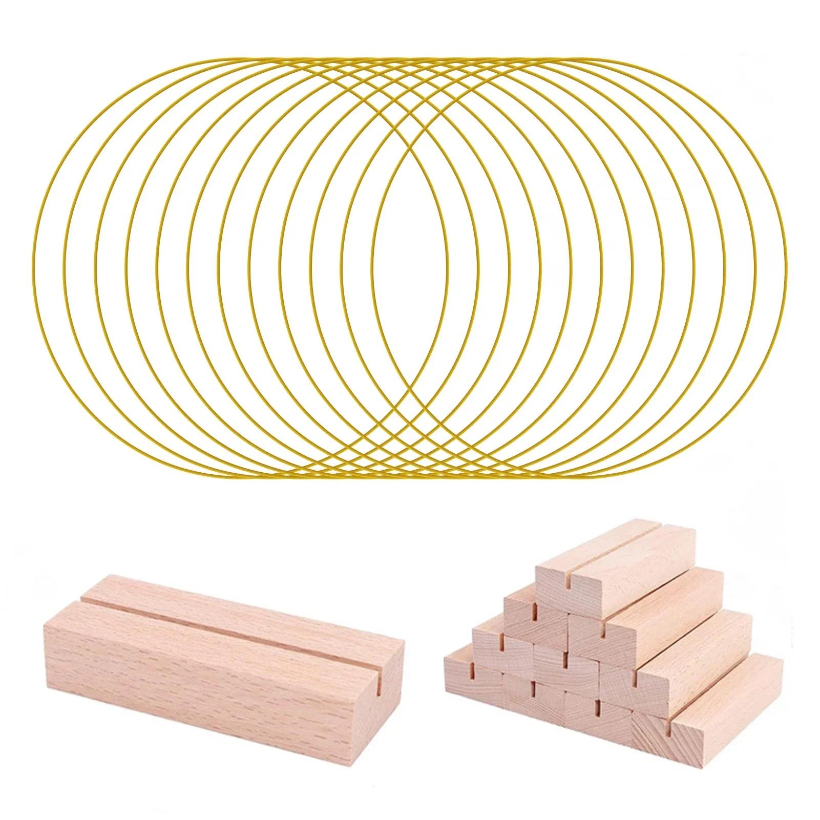 

12 штук 12-дюймових Великих Металевих Квіткових Обручів З 12 штук Дерев яними Підставками для Іменних Картків Вінок Макраме Золотий Обруч Кільце DIY Весільний Декор Столу золотий