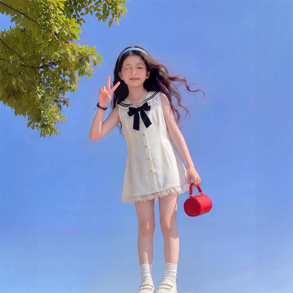 Sommerkleid mit Matrosenkragen für Mädchen - Koreanischer Akademiestil Urlaubsrock