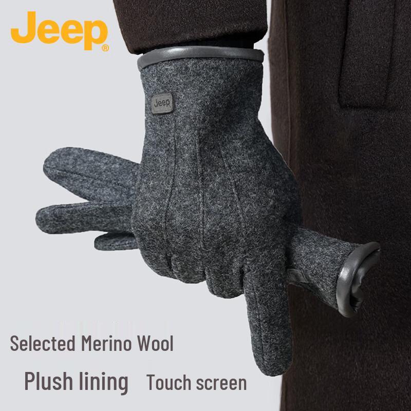 JEEP Men's Winter Fleece-Lined Wool Touchscreen Gloves
