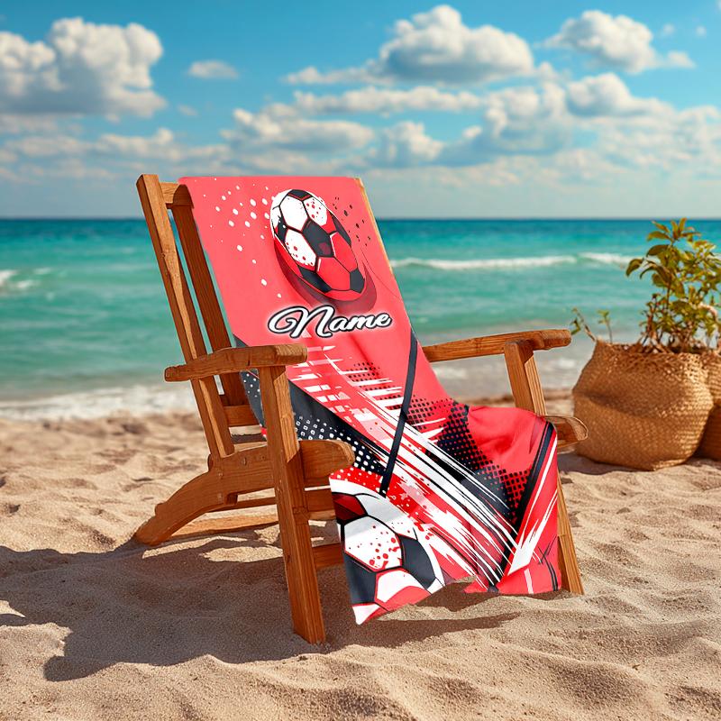 1PC Custom Name Soccer Ball Artwork Beach Towel Highly Absorbent And Sand-Resistant Towel for Swimming, Pool, Yoga, And Travel Lightweight
