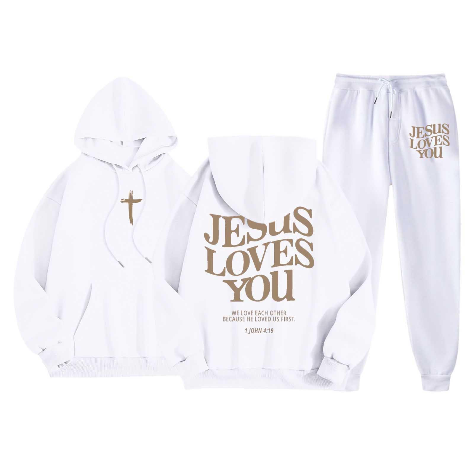

Men s Casual Color Letter-printed Sweatshirt Set, Men s Fleece Hooded Drawstring Sweatshirt And Sweatpants Two-piece Set XL білий