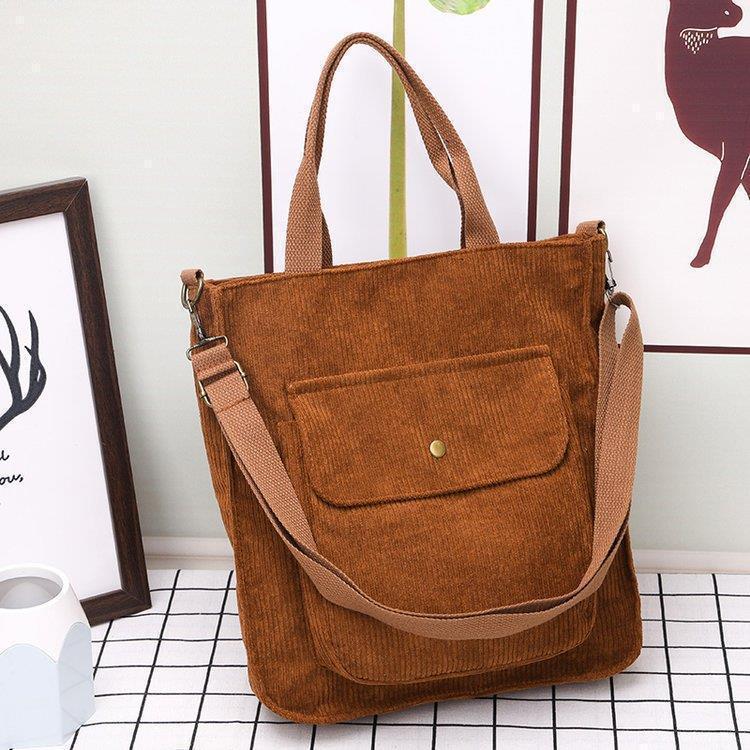Women's Retro Corduroy Tote - Large Capacity Striped Shoulder or Crossbody Bag