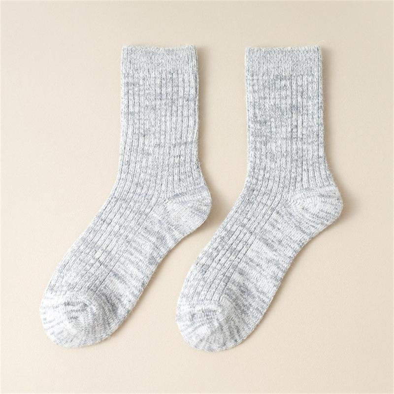 Women Casual Faux Wool Ribbed Knit Crew Socks Winter Thermal Warm Thickened Middle Tube Socks Home Slipper Socks Hosiery